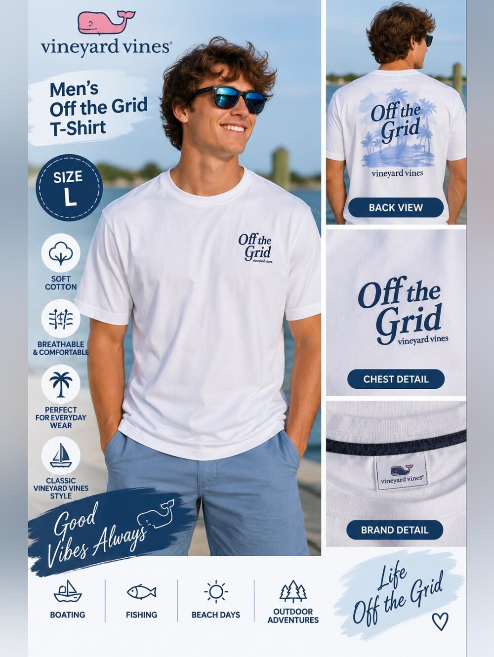 New vineyard vines mens large off the grid white shirt #31